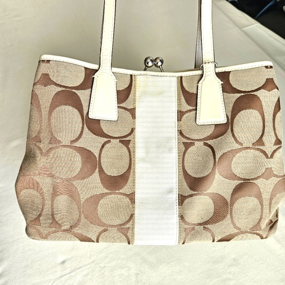 Coach Signature Brown and Cream Tote Bag - Picture 1 of 14